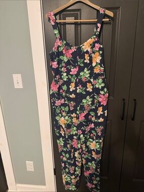Floral Navy jumpsuit with Pink & Yellow Blooms